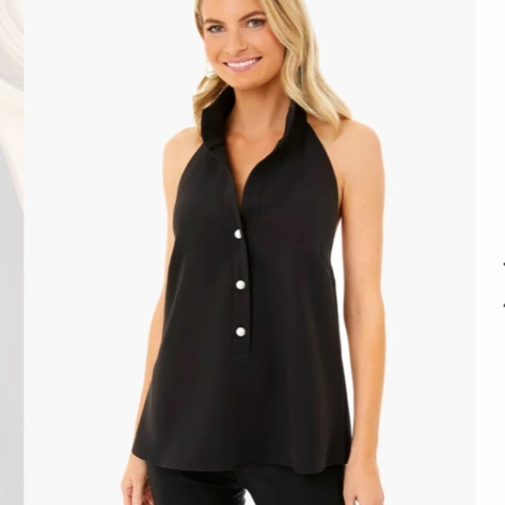 Tuckernuck Black Halter Button-Front Blouse